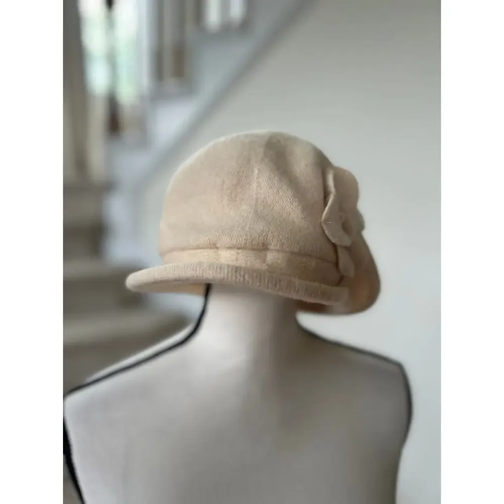 Adora Cream Wool Structured Brim Floral Applique Cloche Hat
